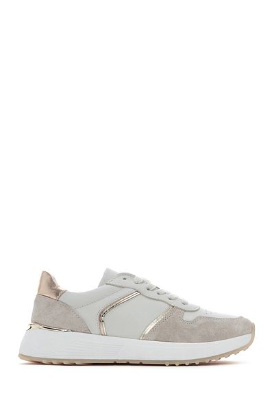 Derimod Women's Beige Lace-Up Leather Sneaker 25Sfd 371914