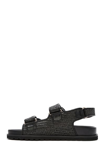 Derimod Women's Black Strappy Straw Sandals 25Sfd4423M7