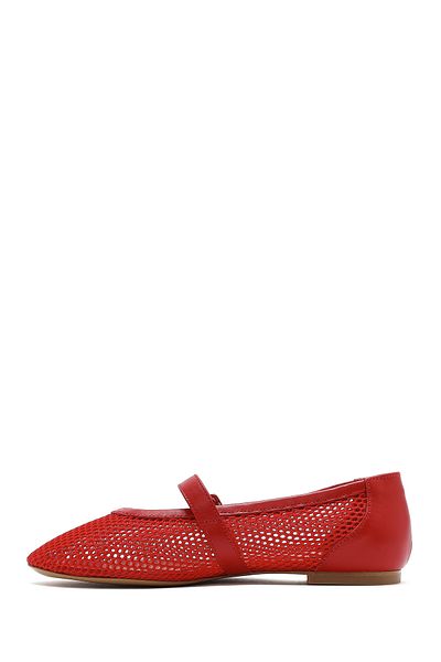 Derimod Women's Red Mesh Strappy Summer Ballerina Shoes 25Sfd14016F