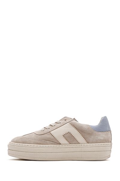 Derimod Women's Beige Lace-Up Suede Leather Sneaker 25Sfd 371710