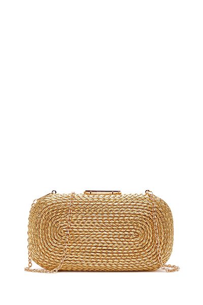 Derimod Women's Gold Long Strap Braided Mini Evening Dress Clutch Bag 25Sbd 270529