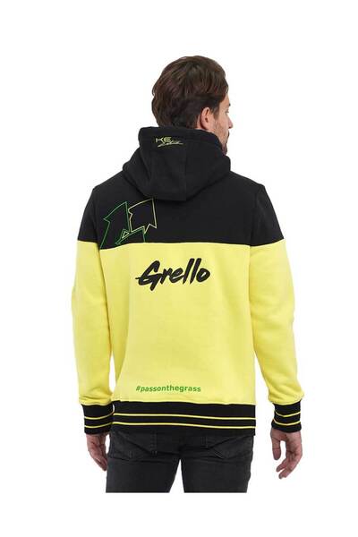 Adams Sarı/Siyah Kapüşonlu 3 İplik Baskılı Kanguru Cepli Sweatshirt