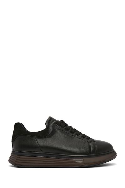 Derimod Men's Black Lace-Up Thick Sole Leather Sneaker 25Sfd6406Ft