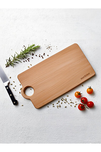 merbiles Doğal Ahşap Büyük Boy Kesme ve Sunum Tahtası Kayın Ağacı 36x19 cm Ah...