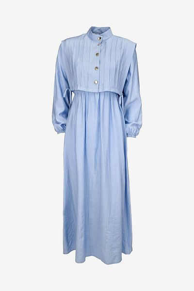 birizmoda Rochie Hijab cu nasturi închise în față - Albastru