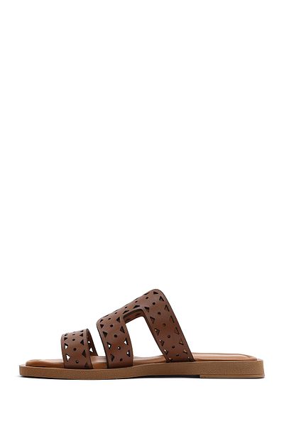 Derimod Women's Tan Leather Slippers 25Sfd 182718