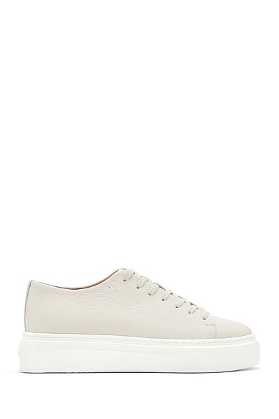Derimod Men's White Lace-Up Thick Sole Leather Sneaker 25Sfd6107Ft