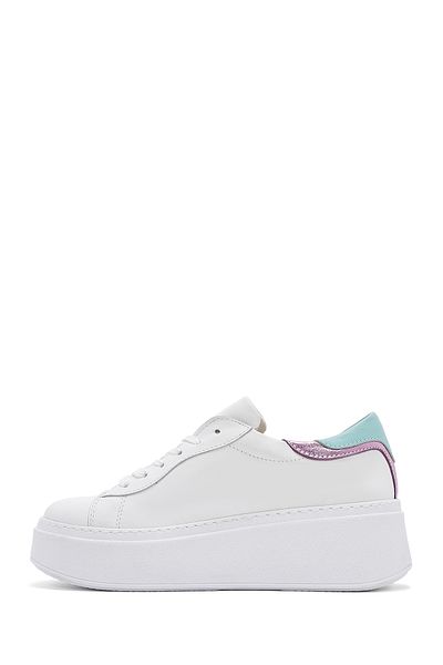 Derimod Women's White Lace-Up Thick Sole Leather Sneaker 25Sfd 371518