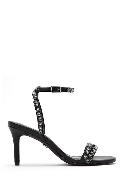 Derimod Women's Black Ankle Buckle Stone Thin Heeled Shoes Sandals 25Sfd443914