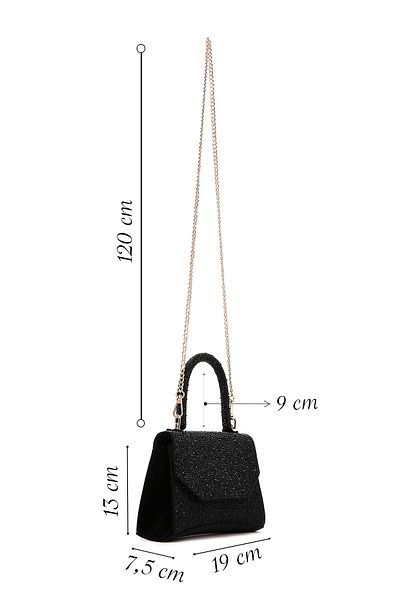 Derimod Women's Black Long Chain Strap Stone Evening Dress Crossbody Bag 25Sbd2951Ts