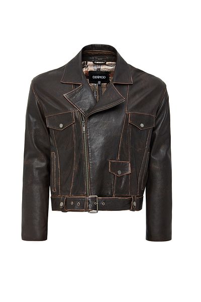 Derimod Lugano Women's Brown Vintage Biker Leather Jacket 24Wgd5278Vd