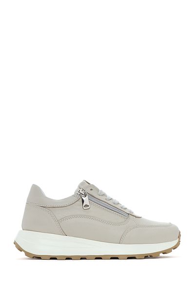 Derimod Women's Beige Lace-Up Side Zipper Leather Sneaker 25Sfd 372118