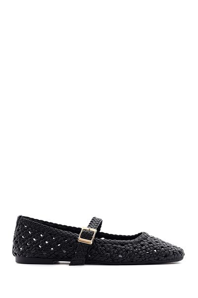 Derimod Women's Black Buckle Braided Summer Ballerina Shoes 25Sfe452029