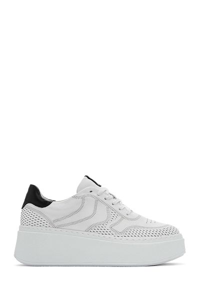 Derimod Women's White Lace-Up Thick Soled Leather Sneaker 25Sfd 371418