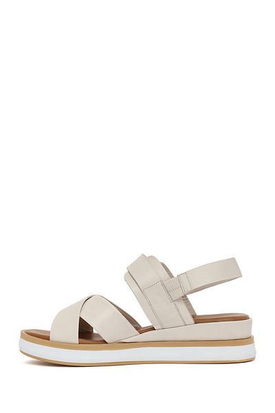 Derimod Women's Cream Ankle Buckle Thick Soled Genuine Leather Sandals 25Sfd550418