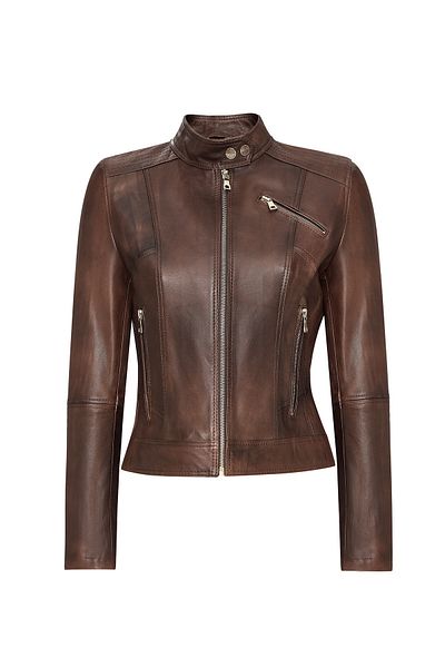 Derimod Kylie Women's Brown Prevailing Collar Leather Jacket 24Wge5352Nc