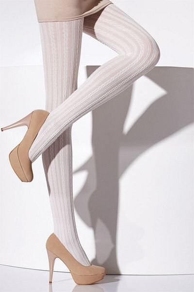 Daymod Γυναικεία κρέμα Sonya Knitwear Βαμβακερό χοντρό καλσόν με μοτίβο