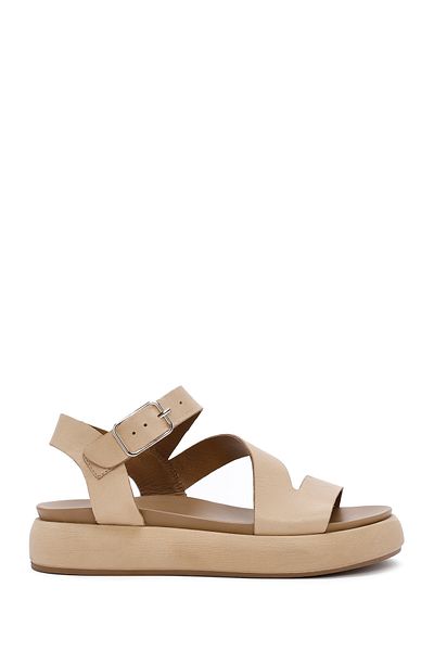 Derimod Women's Brown Ankle Strap Thick Soled Genuine Leather Sandals 25Sfd550018