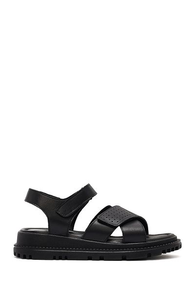 Derimod Women's Black Strappy Thick Soled Genuine Leather Sandals 25Sfd300818