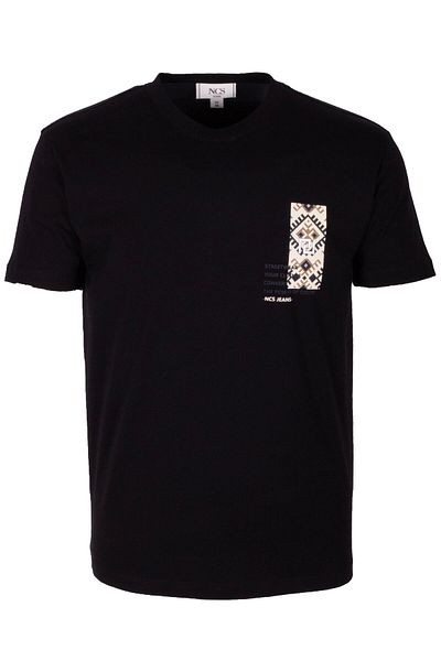 NCS Men's T-Shirt Crew Neck Black 100% Cotton Slim Fit Chest and Back Printed T-Shirt Jeans 1299