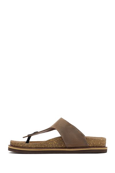 Derimod Men's Beige Flip Flops Nubuck Leather Slippers 25Sfd6254V3