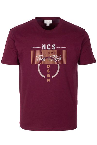 NCS Men's T-Shirt Crew Neck Slim Fit Claret Red 100% Cotton Printed T-Shirt Jeans 1300