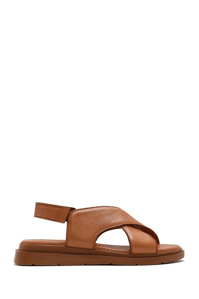 Derimod Women's Tan Elastic Genuine Leather Sandals 25Sfd362118