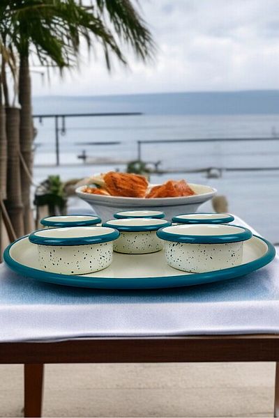 İnci Emaye 7 Piece Medium Size Enamel Breakfast Set - Presentation, Breakfast Plate, Jam, Olive, Cheese Plate