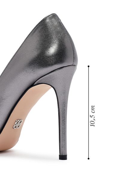 Derimod Women's Anthracite Thin Heeled Metallic Genuine Leather Heeled Shoes Stiletto 24Wfd122832