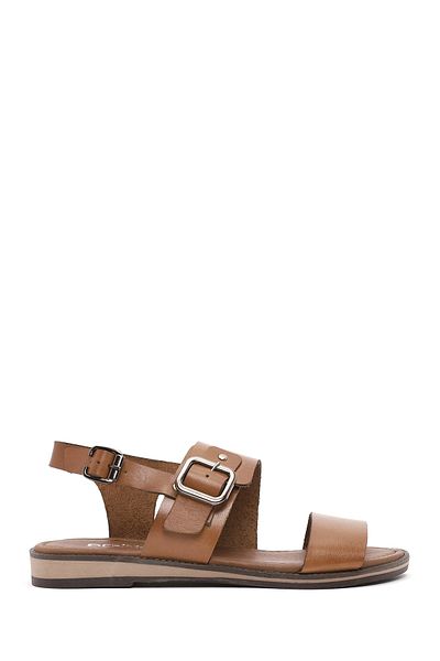 Derimod Women's Tan Buckle Genuine Leather Bodrum Sandals 25Sfd333418