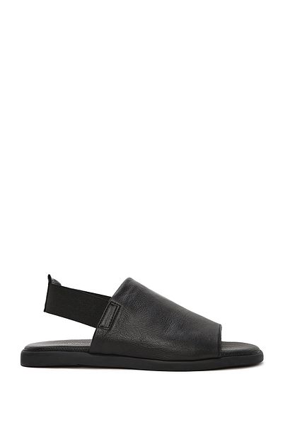 Derimod Women's Black Genuine Leather Sandals with Elastic Back 25Sfd351318