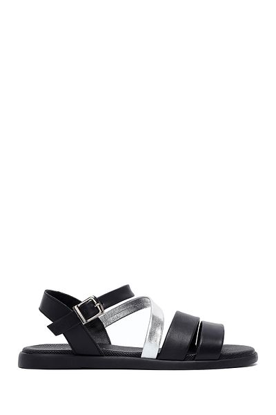 Derimod Women's Black Ankle Buckle Genuine Leather Sandals 25Sfd351018