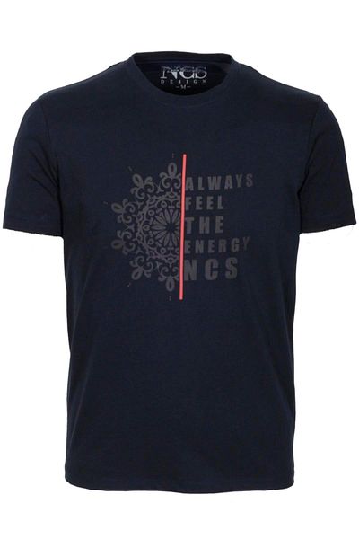 NCS Men's T-Shirt Crew Neck Navy Blue 100% Cotton Slim Fit Patterned T-Shirt Jeans 1203