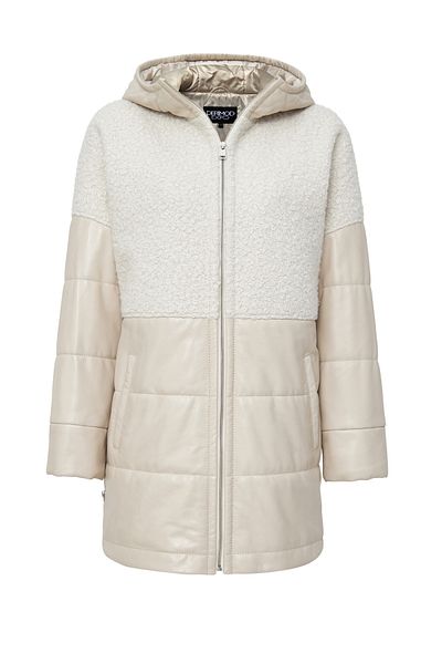 Derimod Beige Teddy Leather Coat Atlanta Women's Hooded Coat