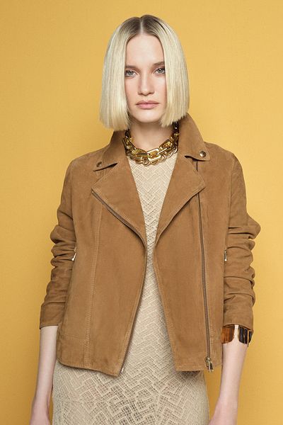 Derimod Alba Women's Camel Biker Suede Leather Jacket 24Wgd 528210