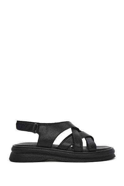 Derimod Women's Black Back Strap Genuine Leather Sandals 25Sfd351218