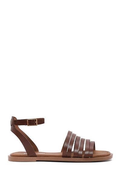 Derimod Women's Brown Ankle Strap Genuine Leather Bodrum Sandals 25Sfd333318