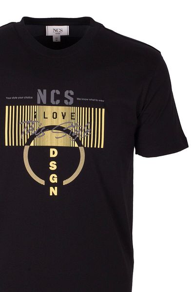 NCS Men's T-Shirt Crew Neck Slim Fit Black 100% Cotton Printed T-Shirt Jeans 1300