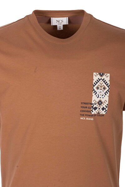 NCS Men's T-Shirt Crew Neck Camel 100% Cotton Slim Fit Chest and Back Printed T-Shirt Jeans 1299