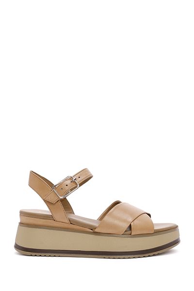 Derimod Women's Tan Ankle Strap Thick Soled Genuine Leather Sandals 25Sfd550118