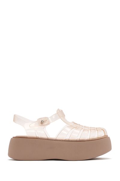Derimod Women's Beige Ankle Buckle Thick Sole Jelly Sandals 25Sfe4929Pv