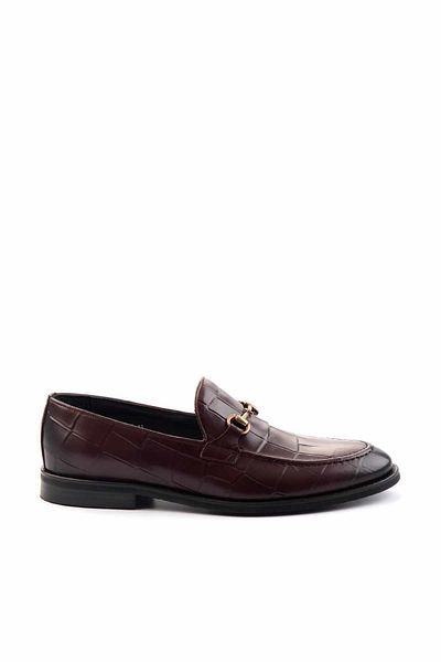 Bambi Pantofi clasici pentru bărbați din piele naturală crocodil roșu Claret E 01755998011