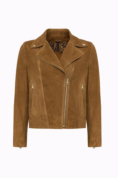 Derimod Alba Women's Camel Biker Suede Leather Jacket 24Wgd 528210