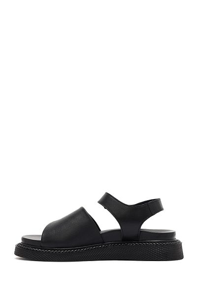 Derimod Women's Black Strappy Thick Soled Genuine Leather Sandals 25Sfd301018