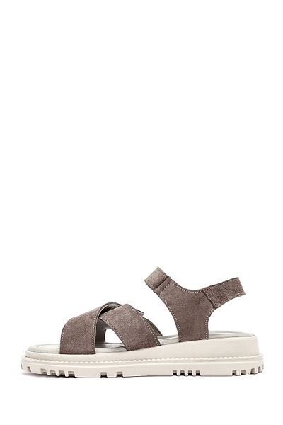 Derimod Women's Mink Double Striped Suede Genuine Leather Sandals 25Sfd300810