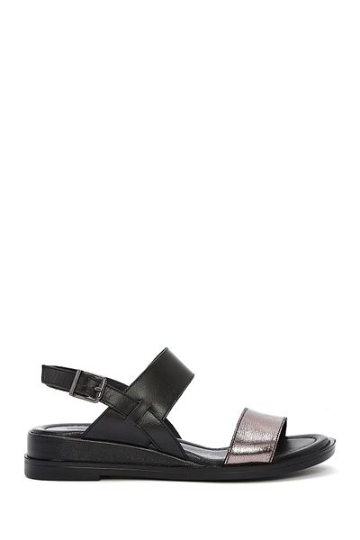 Derimod Women's Black Ankle Buckle Genuine Leather Sandals 25Sfd362714