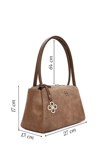 Derimod Women's Tan Suede Leather Shoulder Bag 24Wbd 259510
