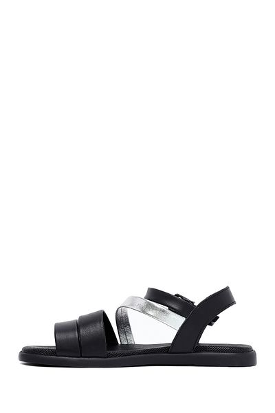 Derimod Women's Black Ankle Buckle Genuine Leather Sandals 25Sfd351018