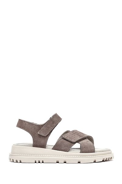 Derimod Women's Mink Double Striped Suede Genuine Leather Sandals 25Sfd300810