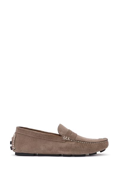 Derimod Bărbați, piele de căprioară bej, piele naturală, pantofi Penny Loafer, pantofi casual zilnici 25sfd711010